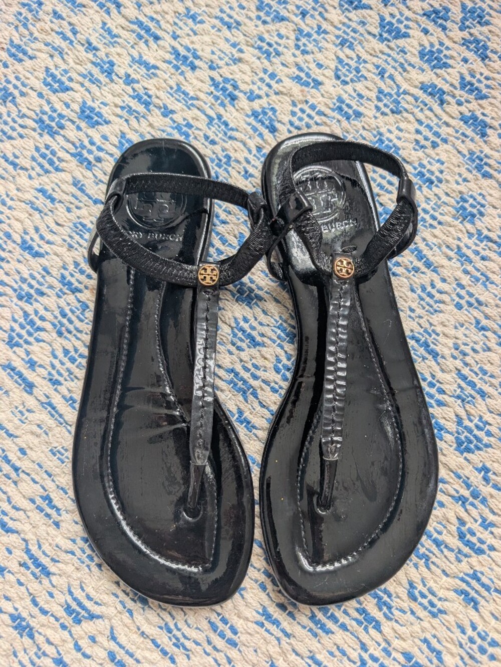 Tory Burch Black Patent Thong Sandals